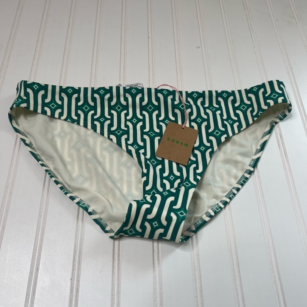 Boden Bikini Bottom Womens Classic Geometric Swim Women Green White 14 NEW. 384